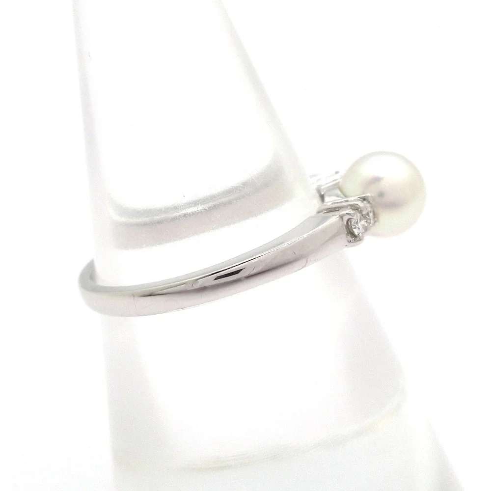Mikimoto Ring 18K White Gold Diamond Pearl